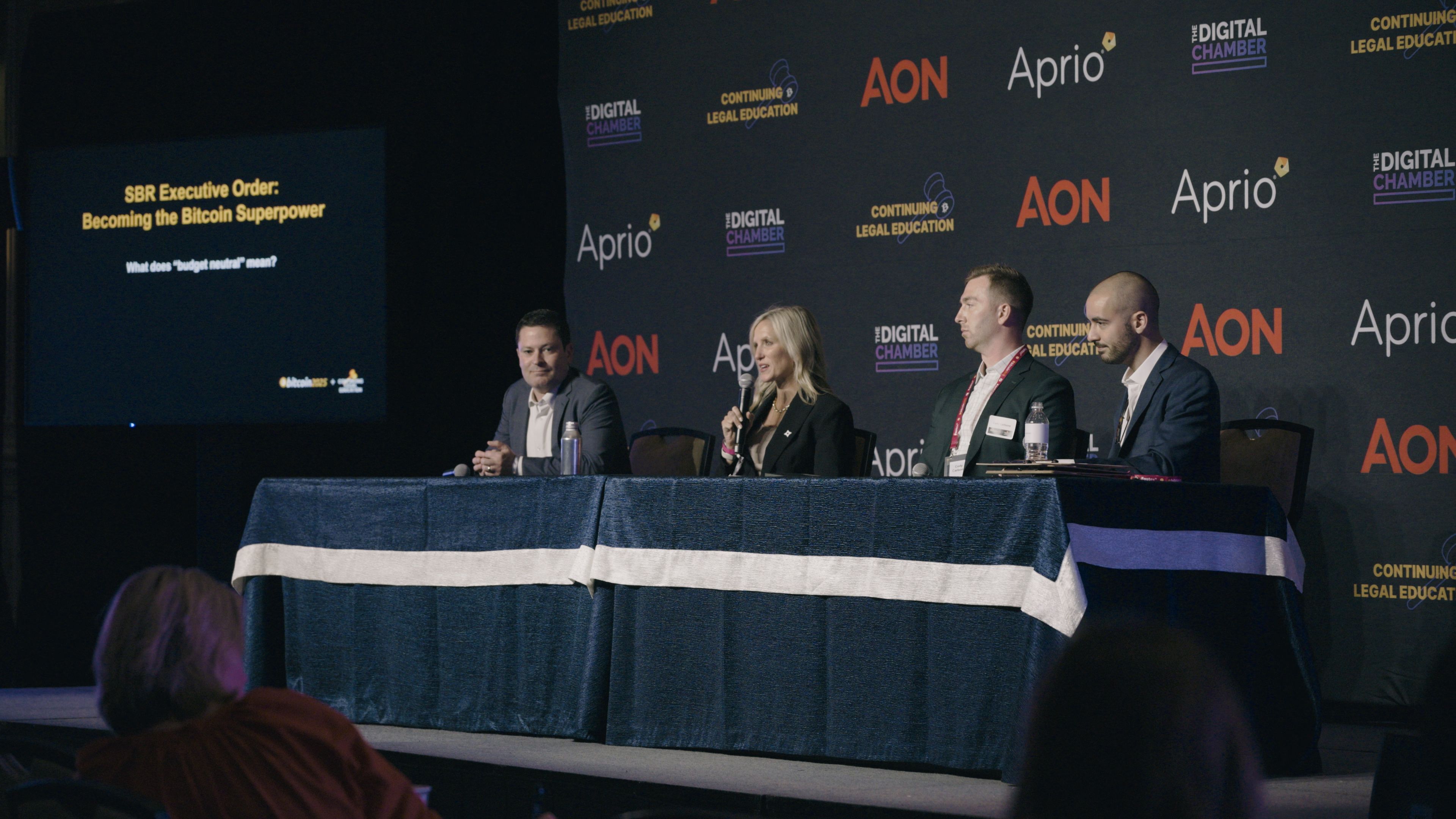 Close-up of a conference speaker being photographed at a Las Vegas event