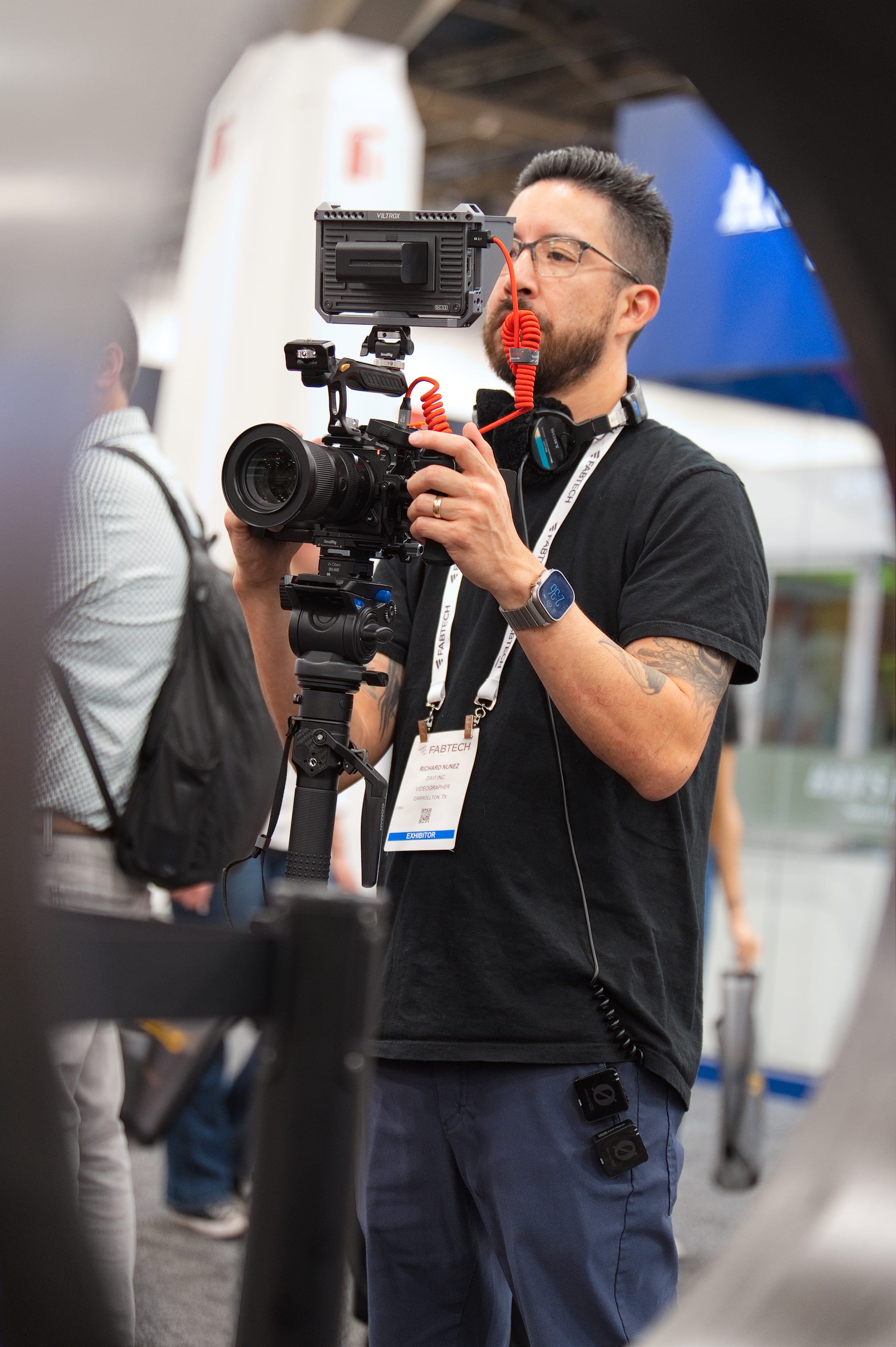 Richard operating a camera rig at FABTECH